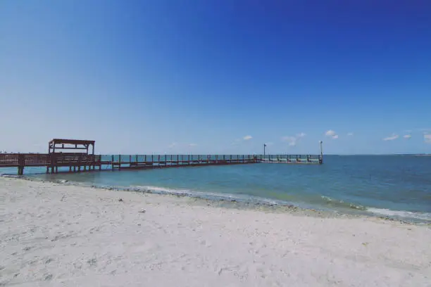 Photo of Horace Caldwell Pier on Mustang Island in Corpus Christi, Texas on a sunny day