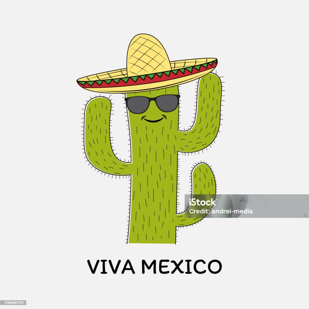 Ilustración de Cactus De Dibujos Animados Verdes De Estilo Mexicano En  Sombrero y más Vectores Libres de Derechos de Cactus - iStock