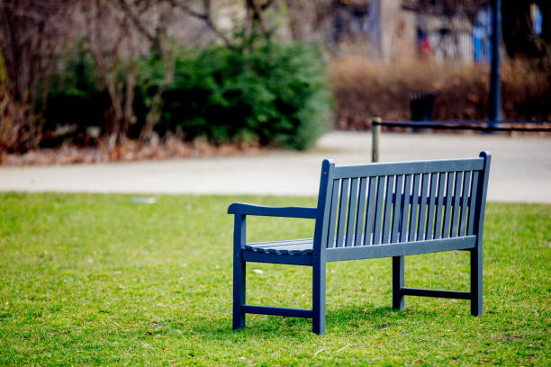 gray Bench in French style in a greenpark. Spring time season