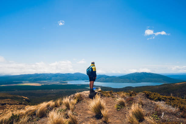 Enjoying a view during Hike. Hiking through Tongariro Crossing, Taupo, New Zealand. tongariro national park photos stock pictures, royalty-free photos & images