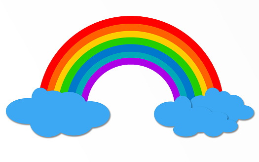 Color rainbow with clouds isolated, 3D rendering