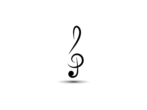 Musical abstract vector treble clef, icon, silhouette. Art style. The element is isolated on a light background.
