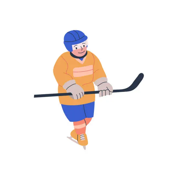 Vector illustration of Young litle boy with stick for ice hockey game