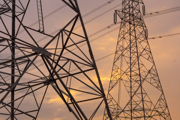 istock Electricity concept. Close up high voltage power lines station. 1138517556