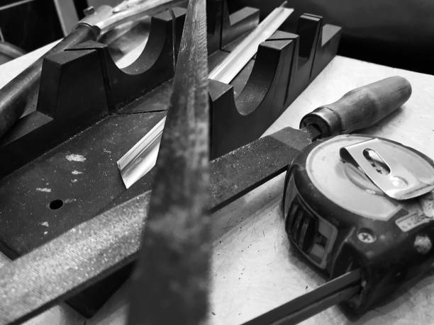 istock Repair - building with tools, tape measure, miter box, file, hacksaw, ruler 1138517683
