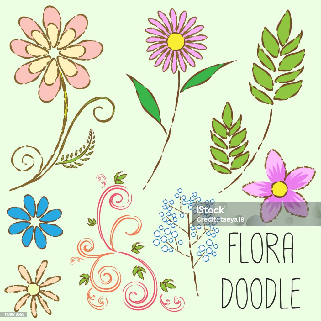 Flora Line Pattern Flora Doodle Line Pattern Stock Illustration - Download Image Now ...