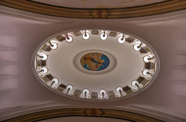 Moscow, Russia - June 28, 2018: Interior of the metro station Mayakovskaya in Moscow, Russia. It holds a title of one of the most beautiful metro stations in the world.