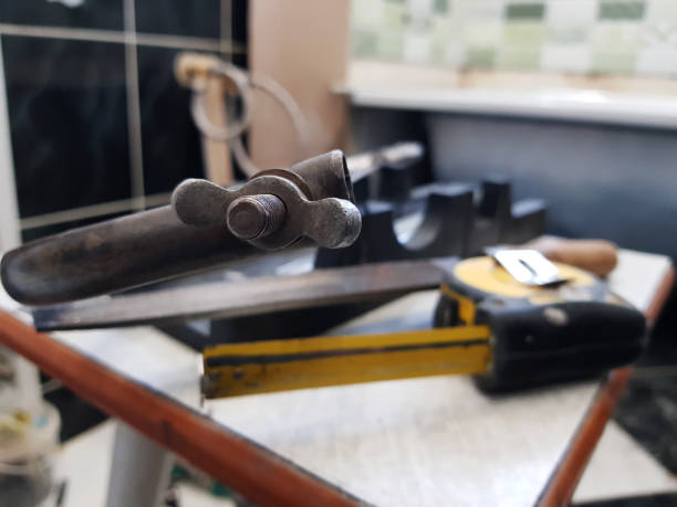 istock Repair - building with tools, tape measure, miter box, file, hacksaw, ruler 1138523947