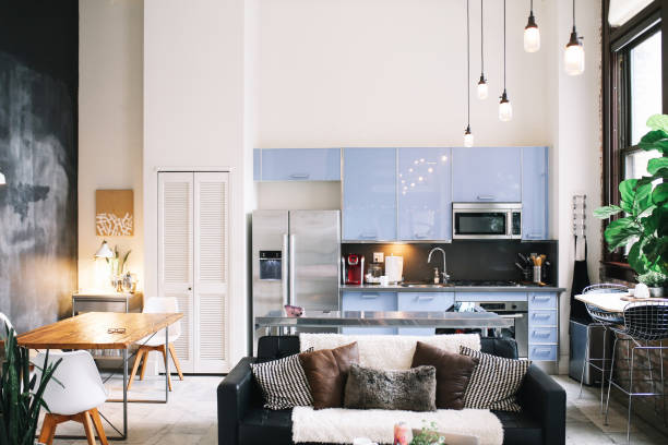 accogliente appartamento loft interno nel centro di los angeles - los angeles county city of los angeles apartment built structure foto e immagini stock