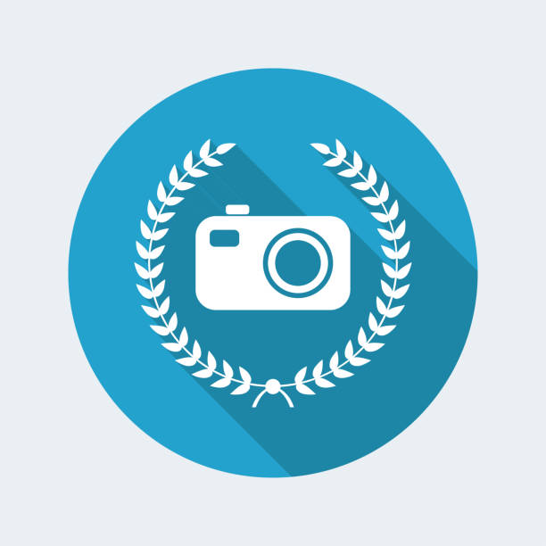 Photography award flat icon Flat and isolated vector illustration icon with minimal modern design and long shadow championship photos stock illustrations