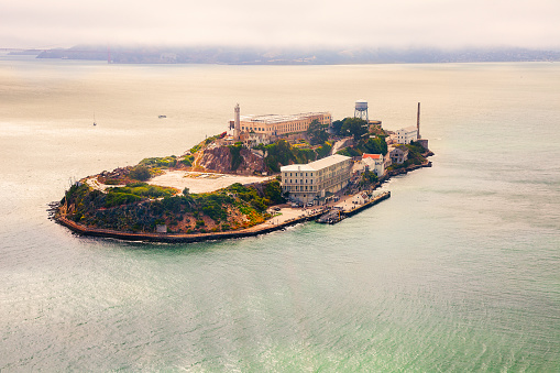 View of Alcatraz Island from above with copy space
