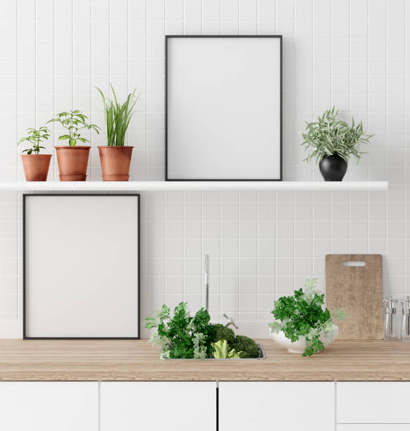 istock Mock up poster frame in kitchen interior background, Scandinavian style 1138536245