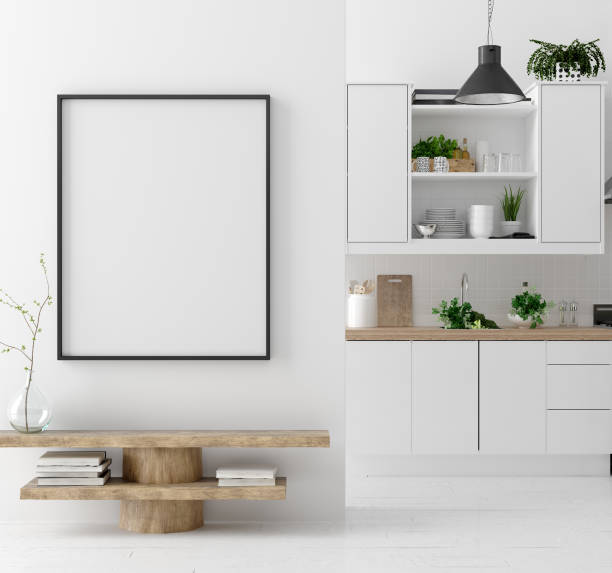 istock Mock up poster frame in kitchen interior background, Scandinavian style 1138536255