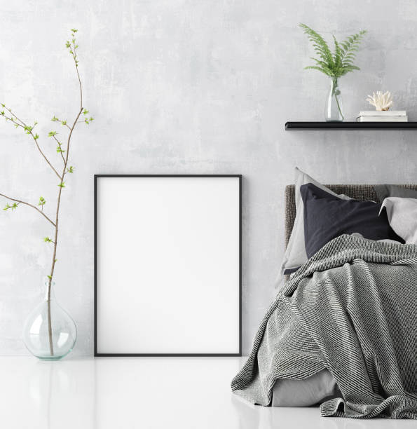 istock Mock up poster in scandinavian style bedroom interior 1138536256
