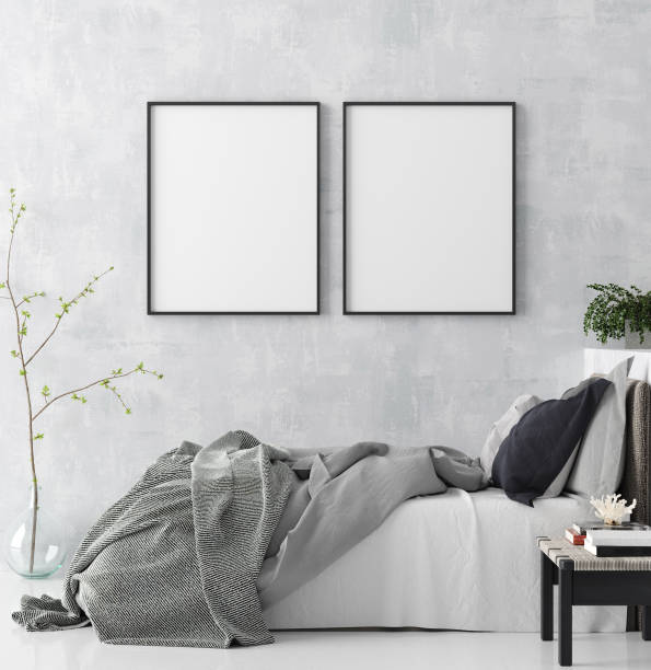 istock Mock up poster in scandinavian style bedroom interior 1138536392