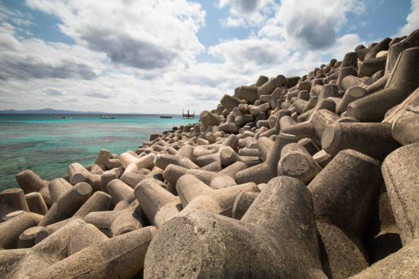 Lots of Tetrapods protecting beaches of Okinawa