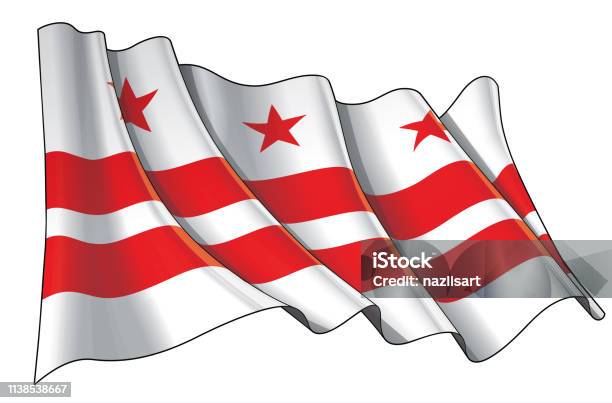 Waving Flag Of Washington Dc Stock Illustration - Download Image Now - Flag, Washington DC, American Culture