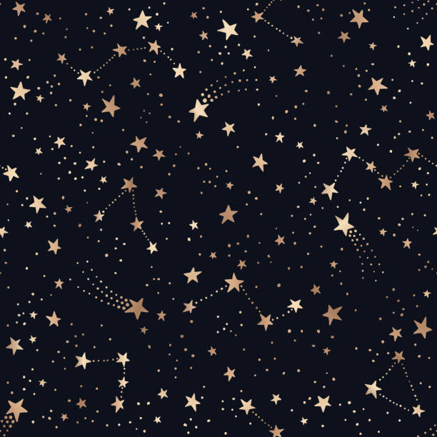 ゴールド彗星、星座や星とのシームレスなブラックスペースパターン - fortune telling astrology sign astronomy backgrounds点のイラスト素材／クリップアート素材／マンガ素材／アイコン素材