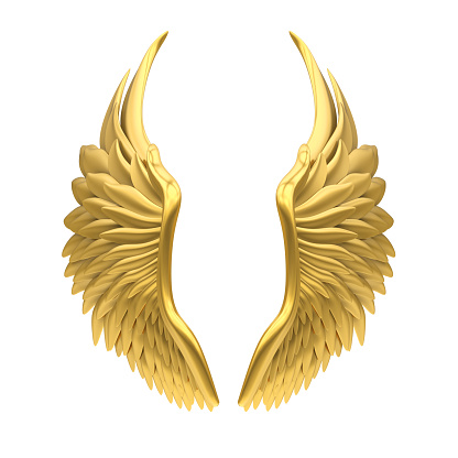 Golden Angel Wings isolated on white background. 3D render