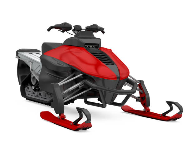 motoslitta rossa isolata - snowmobiling snow winter mountain foto e immagini stock