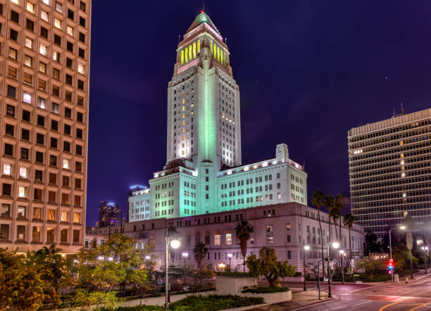 city hall - los angeles, california - los angeles city hall imagens e fotografias de stock