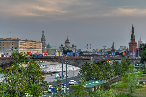 Moscow, Russia - Jun 23, 2018: Cathedral of Christ the Saviour viewed from Zaryadye Park, Moscow, Russia.
