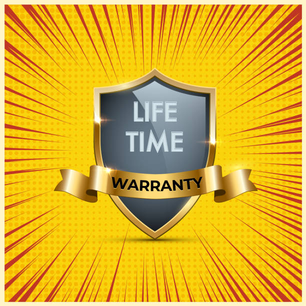 istock Glass shields with golden frames and ribbons with different warranty texts. Vector warranty shields isolated on transparent background. 1138546617
