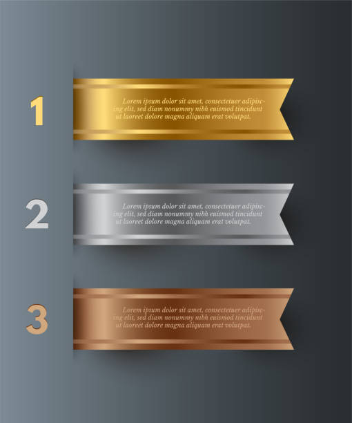 illustrations, cliparts, dessins animés et icônes de vector or, argent, bronze rubans horizontaux avec espace de texte isolé sur fond gris. - ruban mercerie