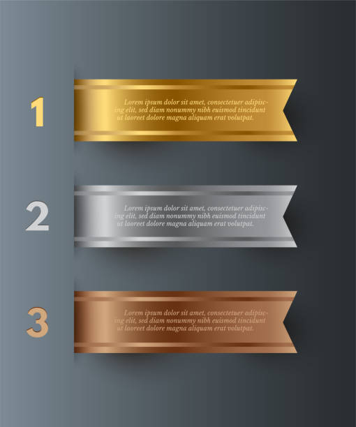 Vector gold, silver, bronze horizontal ribbons with text space isolated on gray background. Vector gold, silver, bronze horizontal ribbons with text space isolated on gray background bronze colored stock illustrations