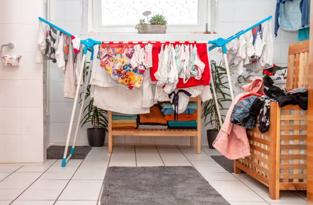 istock Huge amount of laundry drying in the bathroom 1138552467