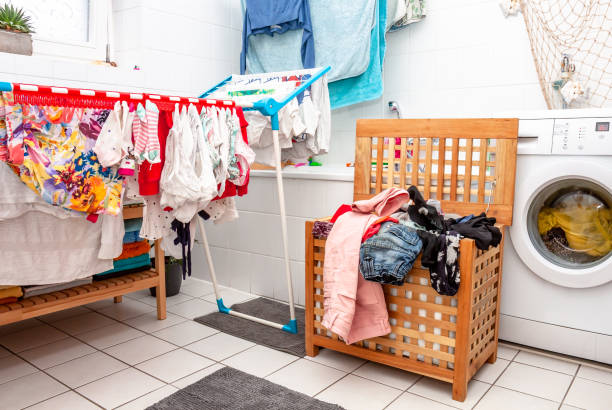 istock Huge amount of laundry drying in the bathroom 1138552653