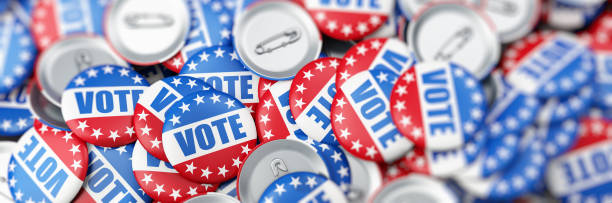eleição do voto em uma ilustração branca do fundo 3d, rendição 3d - voting usa button government - fotografias e filmes do acervo