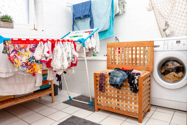 istock Huge amount of laundry drying in the bathroom 1138553700
