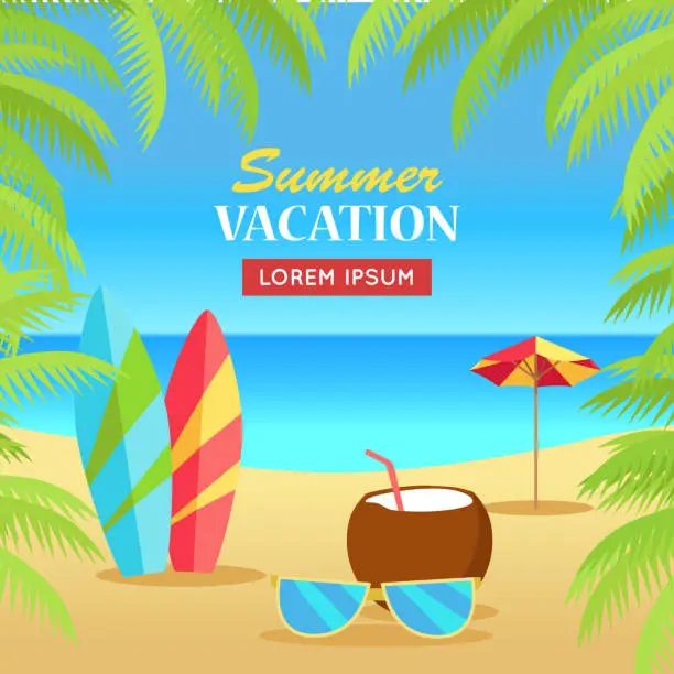 Vector illustration of Summer Vacation on Tropical Beach Illustration