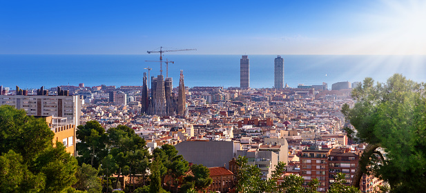 Panorama view of Sagrada familia and Barcelona city ,Spain