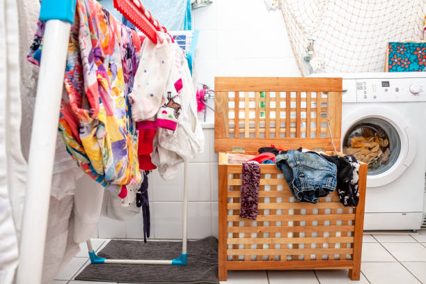 istock Huge amount of laundry drying in the bathroom 1138554255