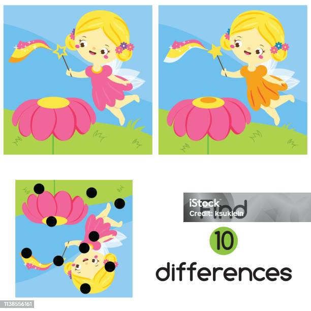 Find The Differences Educational Children Game Activity For Pre School Years Kids Cartoon Fairy Stock Illustration - Download Image Now