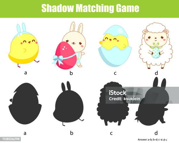Shadow Matching Game Find Silhouette Easter Activity For Toddlers And Pre School Age Kids Stock Illustration - Download Image Now