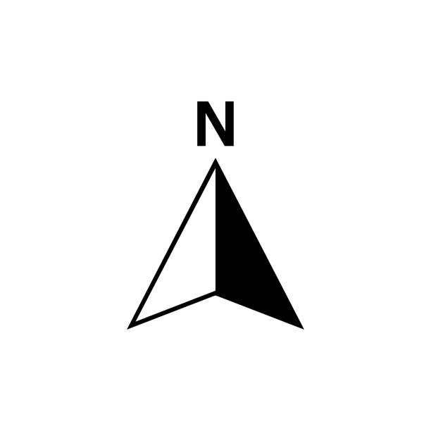 北矢印アイコンまたは n 方向とナビゲーションポイント記号。白い背景に分離された gps ナビゲータマップのベクトルロゴ - compass direction map north点のイラスト素材／クリップアート素材／マンガ素材／アイコン素材