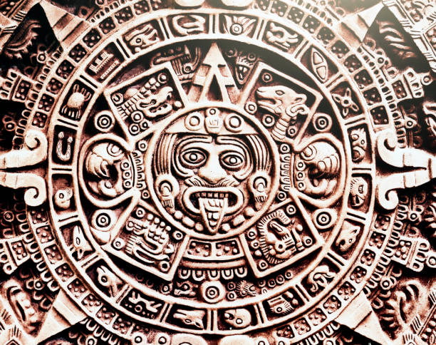 Stone tablet of a calendar used by the mayan culture in Guatemala and mexico