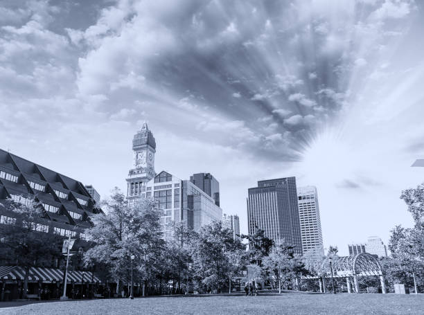 istock Black and white view of Boston skyline, Massachusetts 1138561522