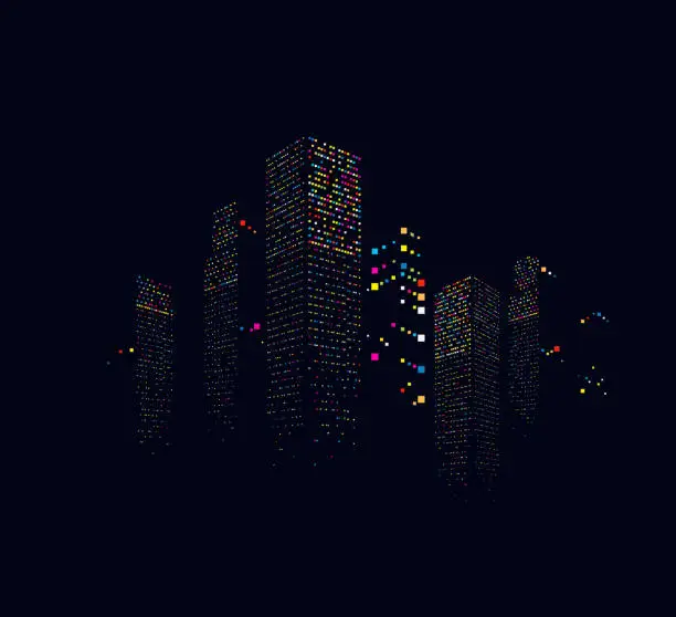 Vector illustration of abstract city office building in night pattern background