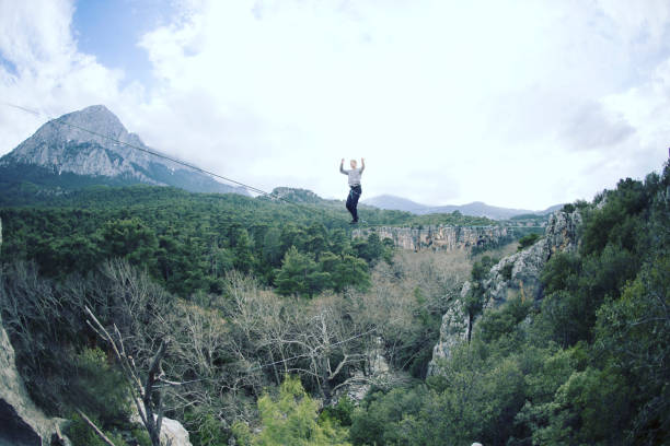 istock Man balancing on the rope concept of risk taking and challenge. 1138564168