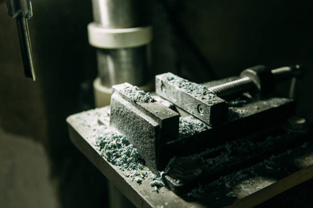 istock Shop with machines for wood processing. Machine parts in operation, with chips. 1138571808
