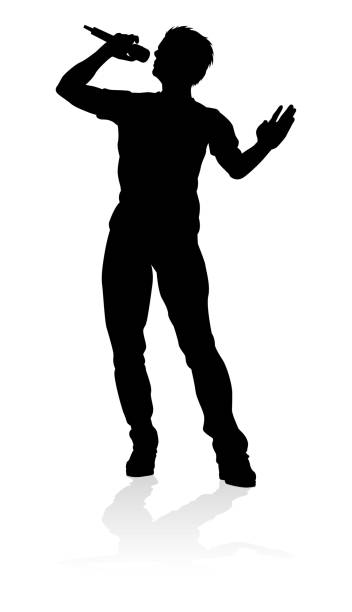 singer pop country oder rock-star-silhouette - indie rock moderne rockmusik stock-grafiken, -clipart, -cartoons und -symbole
