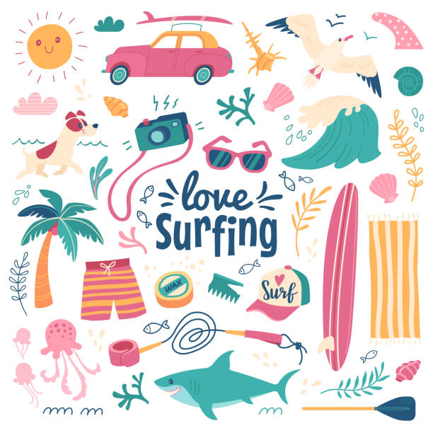 사랑 서핑 배경입니다. - swimming trunks swimwear clothing beach stock illustrations