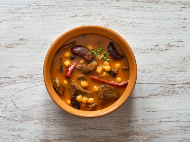 istock Harissa Lamb with chickpeas and apricots. Top view 1138574090