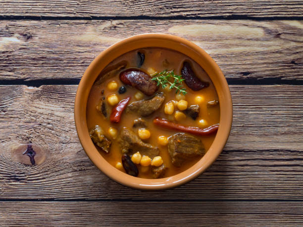 istock Harissa Lamb with chickpeas and apricots. Top view 1138575633