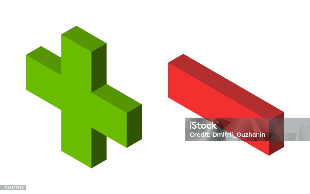 Grünes Plus, rotes Minus - Lizenzfrei Plus-Zeichen Vektorgrafik