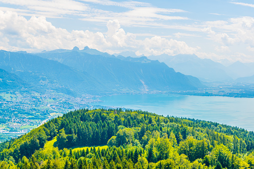 Aerial view of Geneva lake from Mont Pelerin, Switzerland